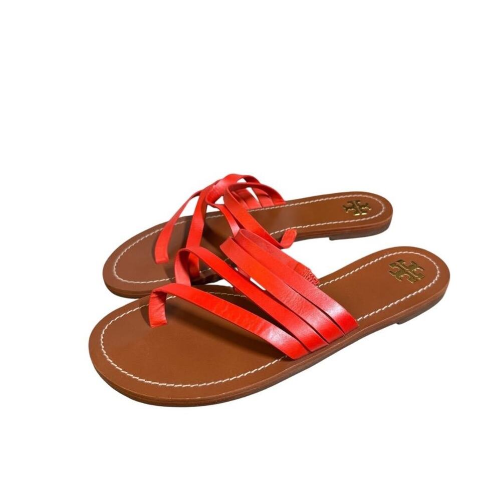 Tory Burch Patos Flat Red Leather Slide Sandal Women size 10 - Picture 2 of 5